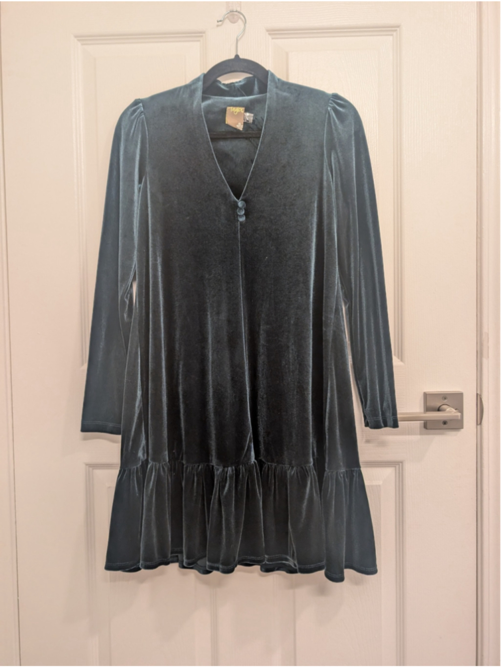 Taylor Velvet Mini Dress Green Ovesize S Long Sleeve Ruffle Victorian Romance